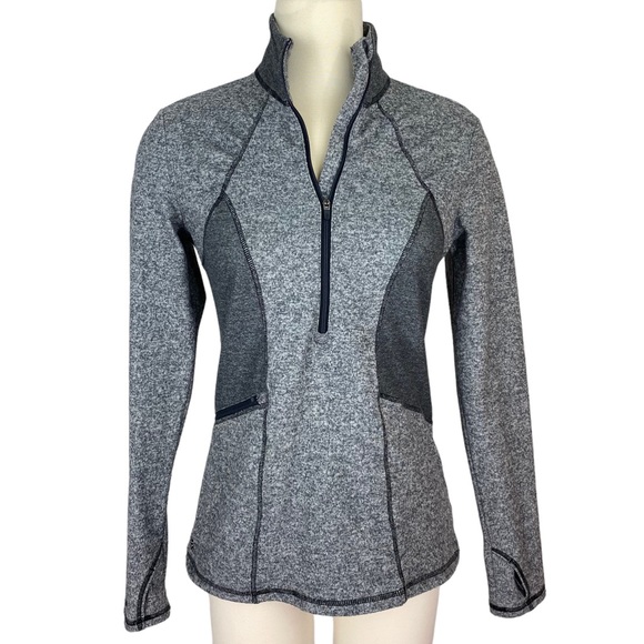 Athleta Pull Over Half Zip Womens Size S Olompali Gray Thumbholes Heathered Top - Picture 1 of 14